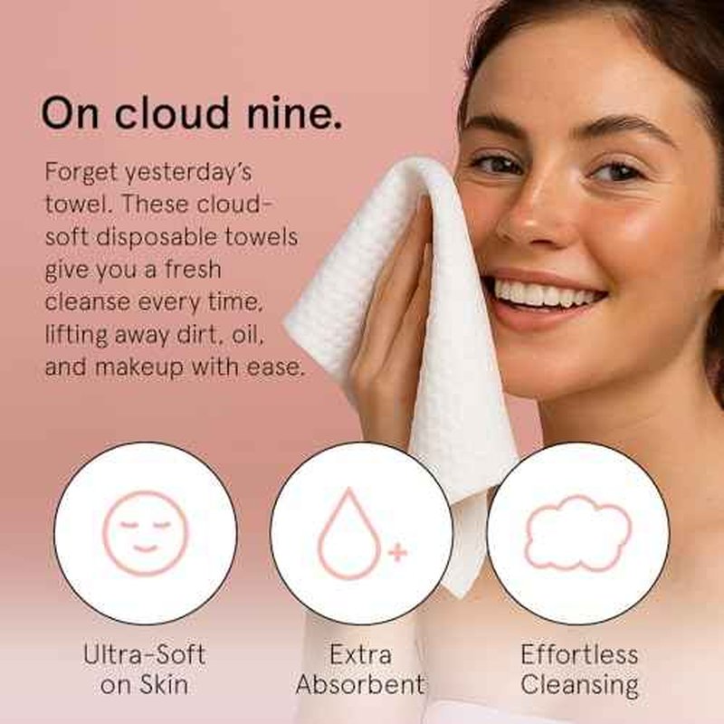 grace & stella Disposable Face Towels - Travel Essentials - Ultra-Soft & Absorbent Face Wipes Towelettes - XL Facial Towels for Cleansing & Makeup Removal - Lint-Free Facial Tissue - Vegan (60 Count)