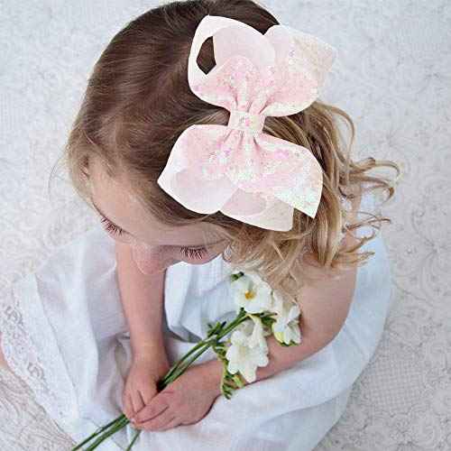 4Pcs/8 inch Glitter Sequin Bows for Girls Gift, Kalolary Large Hair Bows Alligator Clips Grosgrain Ribbon Hair Barrettes Accessories for Toddler Teens Girls Christmas Holiday Present