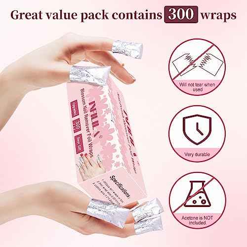 NXJ INFILILA Nail Foil - 300PCS Foil Nail Wraps Gel Nail Polish Remover Foil Wraps for Nails, Soak Off Gel Remover with Larger Cotton Pad for Removing Nail Polish at Home