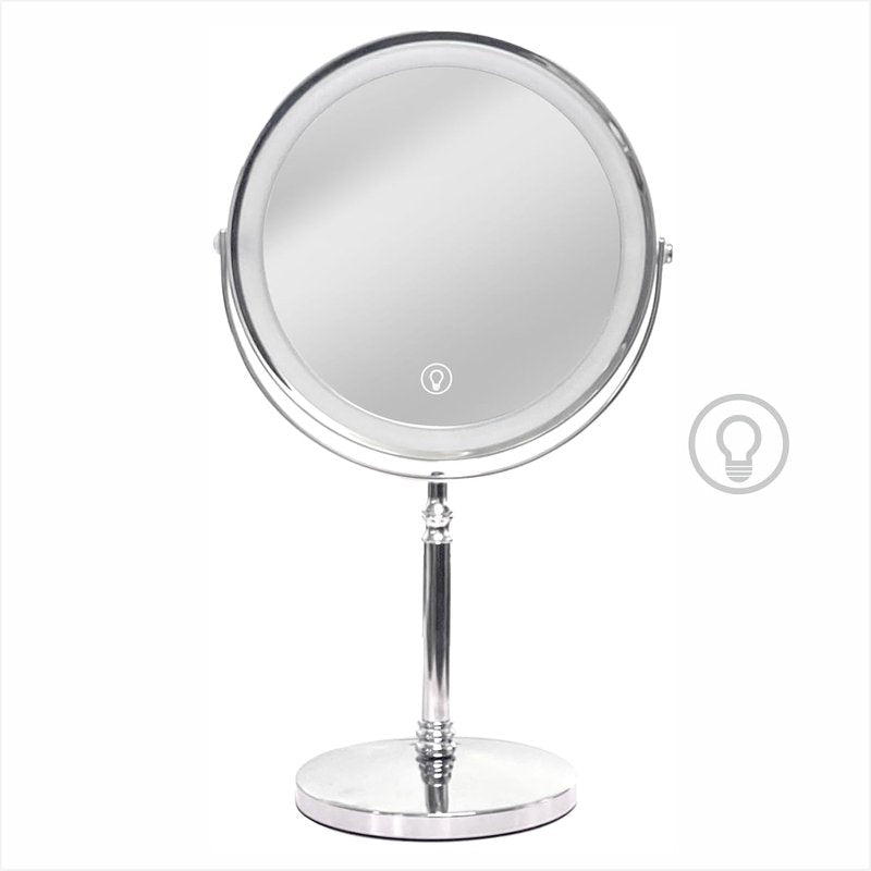 Makeup Mirror with Lights - 8 Inch 1X/10X Double-Sided Magnifying | 360° Rotation, Adjustable Brightness, 3 Colors