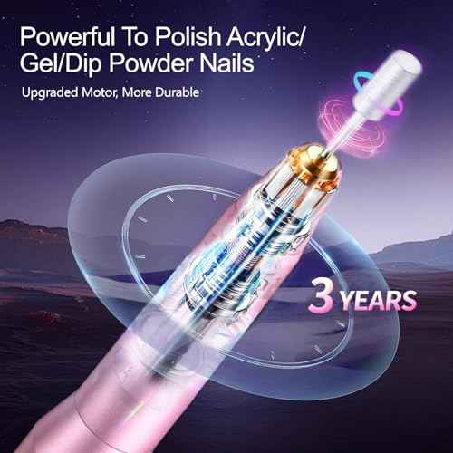 Electric Nail Drill, Professional Acrylic Nail Drills Machine for Gel, Acrylic Nails, Portable USB Electric Nail File Efile Set with Iridescent Nail Drill Bits, Manicure Pedicure Nail Tools