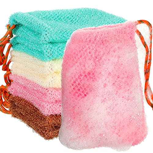8 Pieces Bar Soap Pouch Mesh Soap Saver Pouch Holder Exfoliating Net Loofah Bags for Shower Mesh Bubble Foam Net Bath Pocket for Women Men Girls (Lake Green, Pink, Beige, Brown)