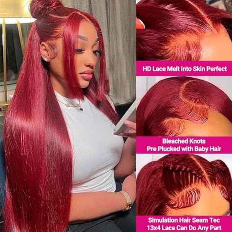 SOSATISFY 26 Inch 99J Burgundy Lace Front Wigs Human Hair 200 Density 13x4 HD Lace Front Wigs Straight Lace Wigs for Black Women Glueless Wig Pre Plucked Bleached Knots with Baby Hair