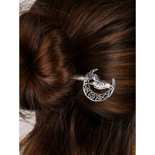 HAQUIL Wolf Crescent Moon Hairstick for Women Men Fashion Punk Gothic Hairpin with Viking Design Men Women Jewelry Gift