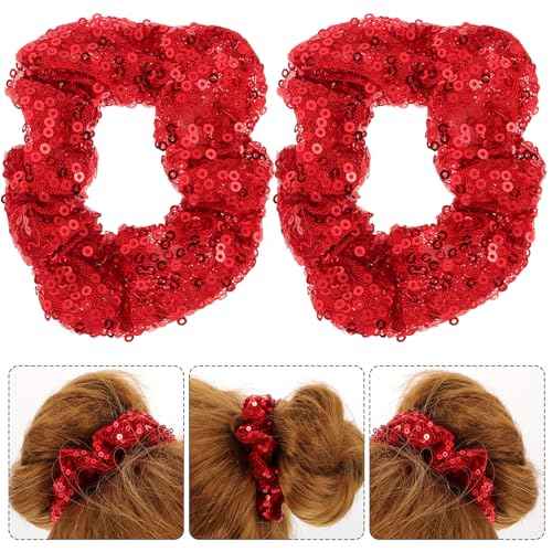 4Pcs Scrunchies for Women Hair Scrunchies Elastic Thin Hair Bands Sequin Satin Scrunchy Hair Ties Christmas Red Hair Ties Hair Accessories