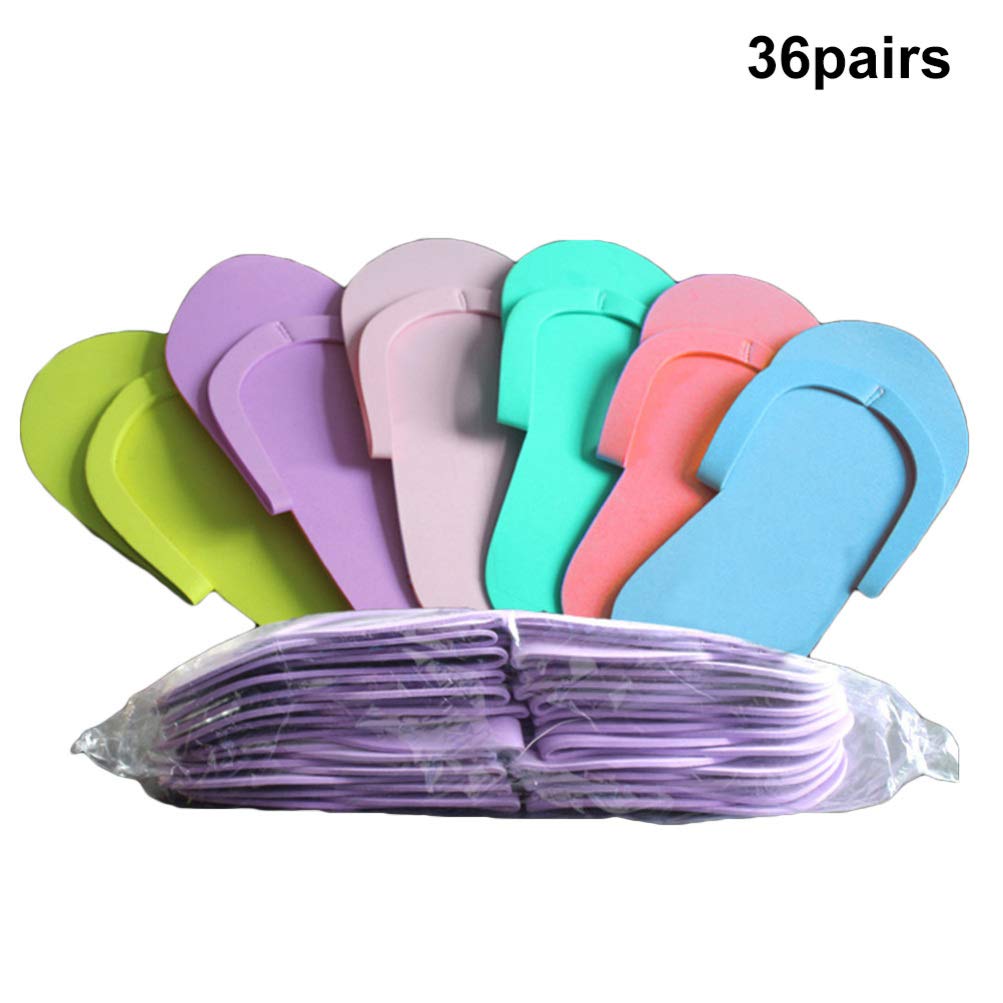EXCEART 36 Pairs Disposable Foam Pedicure Slipppers Spa Flip Flops Foam Sandals Pedicure for Foot Spa Salon (Random Color)