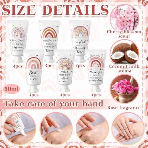 24 Pack Employee Appreciation Team Gifts Bulk Travel Size Hand Cream Inspirational Thank You Gifts Boho Rainbow Hand Lotion Bulk for Teachers Day Christmas Staff Employees Coworkers Women
