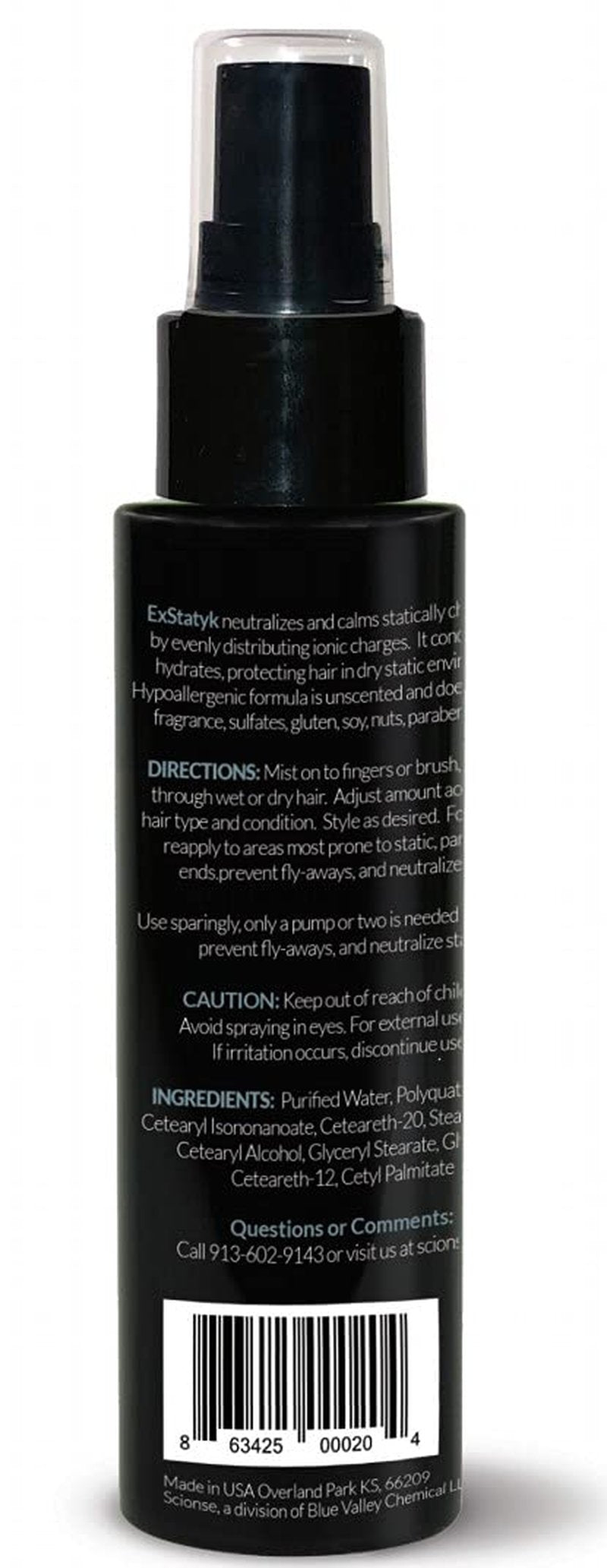 ExStatyk - Anti Static Hypoallergenic Spray, Anti- Frizz, Fragrance Free, unscented