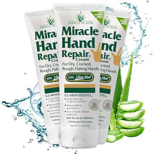 Miracle Hand Repair Cream for Dry Cracked Hands 1 oz Best Healing Hand Cream with 60% Aloe Vera - Non-Greasy Moisturizer for Working Hands - Fast Absorbing Lotion for Extremely Dry Skin (3-Pack)