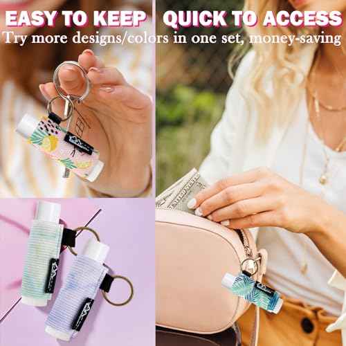 WK IEASON 10PCS Lip Balm Holder Keychain Bulk Lip Gloss Holder Key chain Lipstick Holder Lip Gloss Sleeve -Tight Elastic Holder Sleeve for Fat and Slim Lip Balms&Gloss and Lip Sticker(10pcs Floral A)