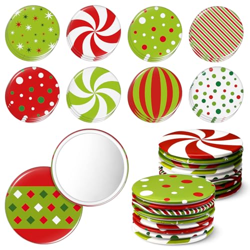 Geetery 36 Pcs 9 Styles Christmas Compact Mirror Bulk Portable Mini Mirror Christmas Makeup Glass Mirror Stocking Stuffers Holiday Decoration for Women Supplies