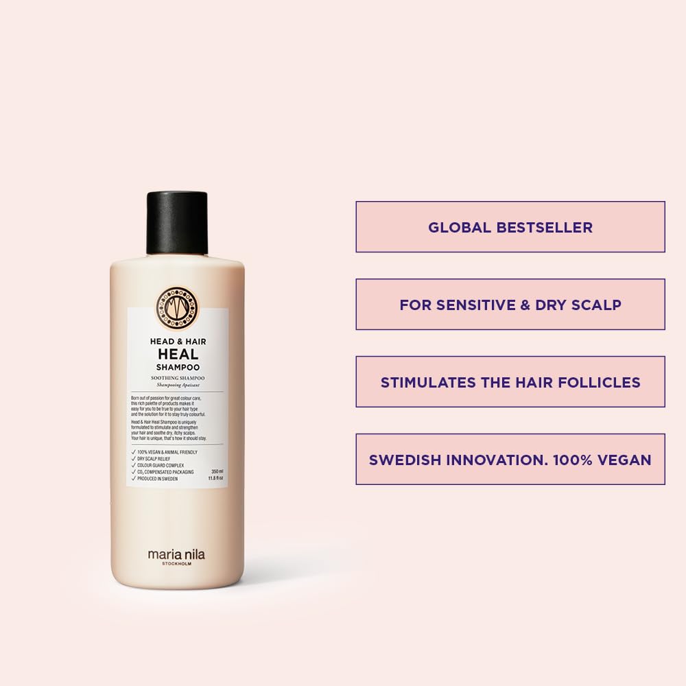 Maria Nila Head & Hair Heal, Soothing Shampoo for Dry & Itchy Scalp, Calming Aloe Vera & Piroctone Olamine Properties Moisturises/Soothes Scalp Preventing Flakiness, 11.8 Fl Oz