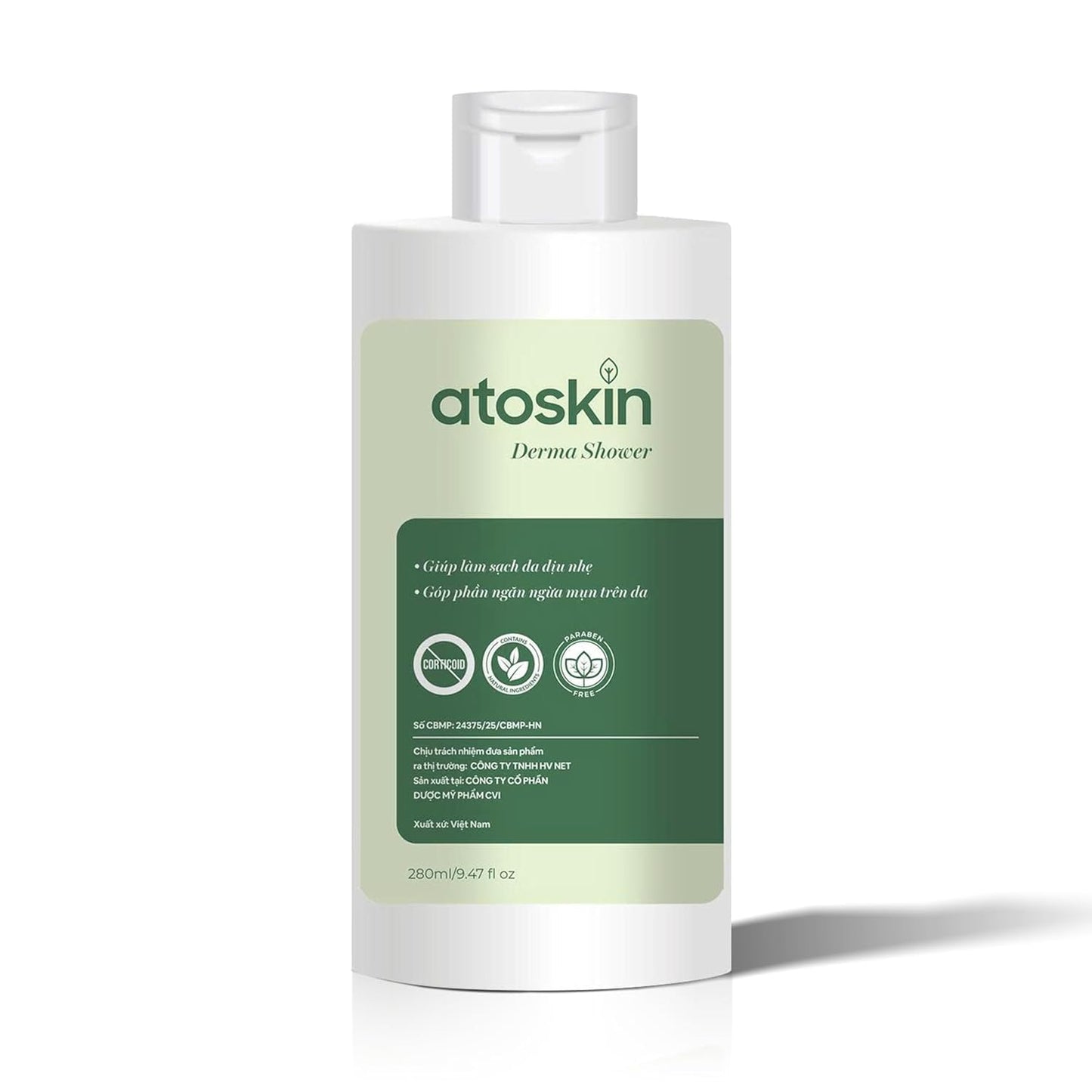 Atoskin Derma Shower – Advanced Folliculitis Body Wash with Rosemary & Ricobio JA7 Herbal Extracts, Reduce Back Acne & Keratosis Pilaris, Gentle Formula for Sensitive Skin (9.47 oz)