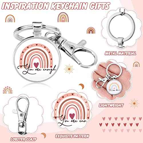 Pinkunn Christmas Rainbow Canvas Cosmetic Bag Bulk with Inspirational Quote Keychains Set 16 Pcs Cosmetic Bags 16 Pcs Keychains You are Amazing Beautiful Kind Travel Pouch Zipper