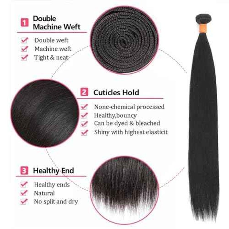 Straight Bundles Human Hair 18 20 22 Inch 3 Bundles 100% Unprocessed Brazilian Virgin Human Hair Straight Weave Bundles Natural Color