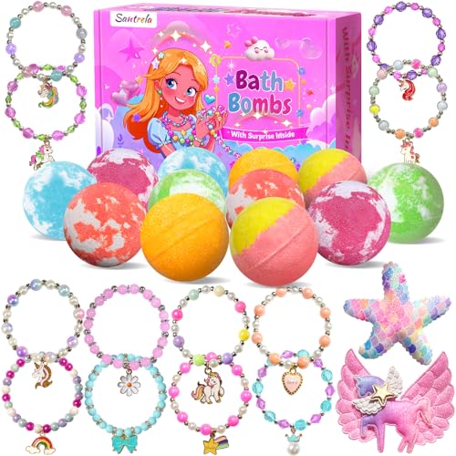 Bath Bombs for Kids Girls with Surprise Toys Inside, Unicorn Bath Bombs with Jewelry Toys Gifts for Girls 3 4 5 6 7 8 Years Old Birthday Christmas, Handmade Bubble Fizzies Bath Ball (Package May Vary)