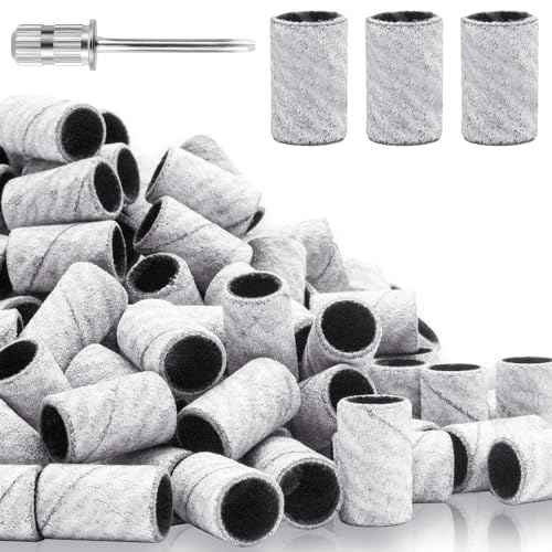 240Grit Nail Sanding Bands for Nail Drill, 100Pcs Fine Grit Nail Sanding Bands for Nail Drill with 3/32¡± Nail Sanding Bit for Natural Nail, Sanding Band for Nail Drill Set for Manicure & Pedicure