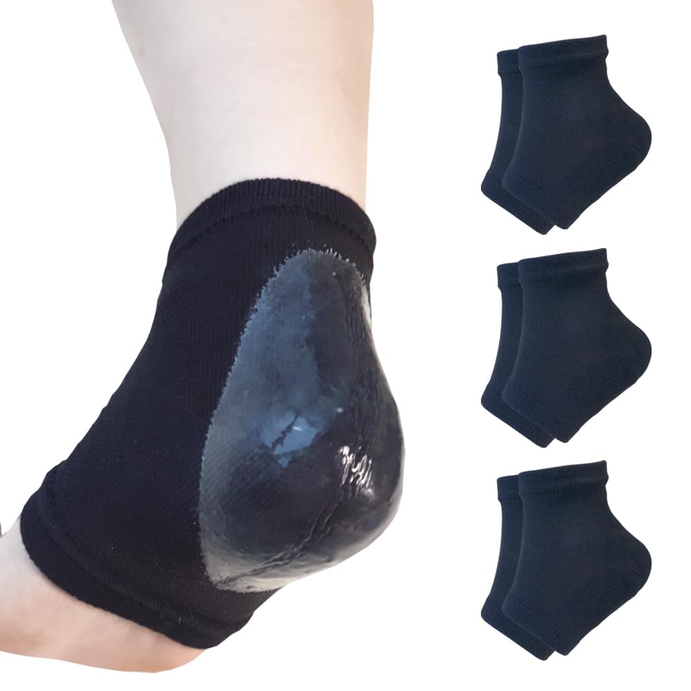 Moisturizing Gel Heel Socks to Repair Dry, Cracked Heels – Soften, Soothe & Revitalize Feet for Men & Women (Black, 3 Pairs)