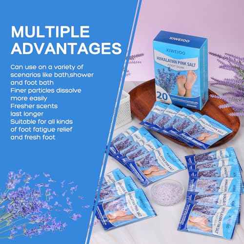 20 Pack Himalayan Pink Salt Feet Soak lavender foot soaking Pedicure kit Supplies for Foot Spa Foot Soak Salts with Epsom Salt for Soaking Lavender Pedicure kit Callus Remover