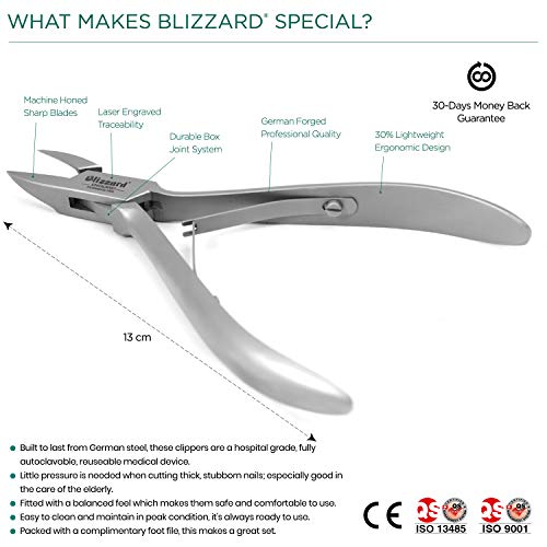 Ingrown Nail Clippers for Men with Ingrown Toenails ? Blizzard Podiatrist Toenail Clipper Set German Forged ? 5 inch Professional Nail Cutter ? Straight Head Podiatry Nipper Nail Kit - Hospital Grade