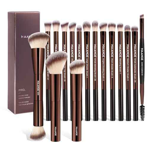 MAANGE Makeup Brushes 16 Pcs Premium Synthetic Makeup Brush Set Foundation Brush for Liquid Powder Concealer Precision Eyeshadows Blending (Coffee)