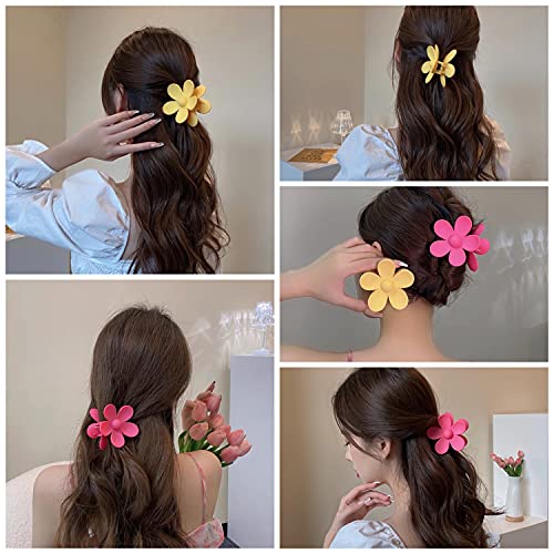 Flower Hair Clips 8PCS, Large Claw Clips for Women Girls Thick Thin Hair, Strong Hold Nonslip Big Dasiy Jaw Clamps Matte Hair Accessories 8 Colors