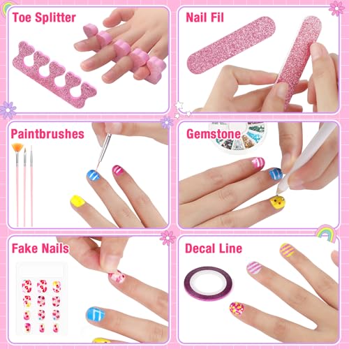 Kids Nail Polish Set for Girls with Dryer, Non-Toxic Nail Kit for Girls Ages 8-12 Water Based, with Fake Nail Art Salon, Girl Toys Christmas Birthday Gifts for Girls 8 9 10 11 12