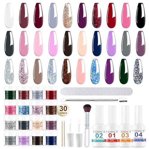 Dip Powder Nail Kit Starter, 30 Colors Dip Nails Skin Nude Brown Glitter, Dark Color Acrylic Dipping Powder Liquid Set with Base/Top Coat Activator Brush Saver for Manicure DIY Gift
