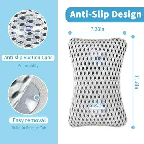 Upgraded Bath Pillows for Tub, Slip Resistant Waterproof Bath Pillows for Tub Neck and Back Support with 2 Strong Suction Cups, Relaxing Spa Essentials