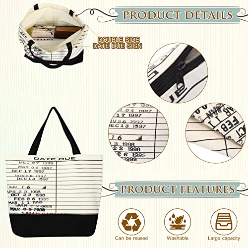 Sieral 2 Pcs Librarian Gifts for Women Due Date Library Book Bag Reusable Canvas Cosmetic Bag with Zipper Pouch Book Lovers Gifts for Friends Librarian Christmas Club Birthday for Readers