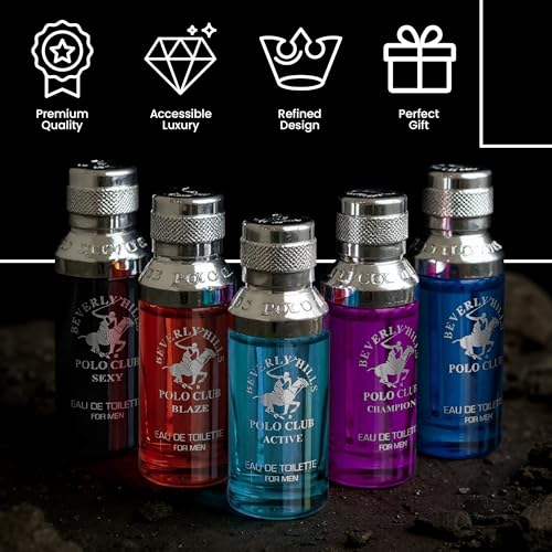 Beverly Hills Polo Club 5 Piece Mini Gift Set Exclusive for Men, EDT Eau De Toilette 5 Mini 0.5oz Bottles