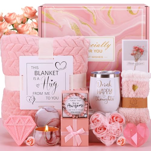 Birthday Gifts for Women Self Care Gift Set, Pink Relaxing Spa Gifts Basket Women Care Package Get Well Soon Gifts, Unique Christmas Presents for Mom Her Wife Sister Grandma, Thinking of You Gifts