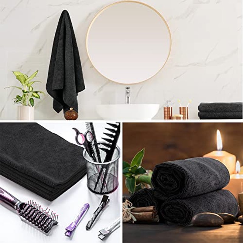 26 Pack Salon Towel Bulk Black Microfiber Hair Drying Towels Bleach Proof Microfiber Lint Free Absorbent Hand Towels Set for Home Hotel Bath Salon Spa Gym, 16 x 27 Inches