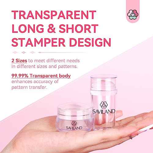 Saviland French Tip Nail Stamp - 4PCS Nail Art Stamper Kit Clear Silicone Nails Stamping Long & Short Jelly Stamper with Scrapers Nails Stamper Kit for French Manicure Nail Art Home DIY Salon
