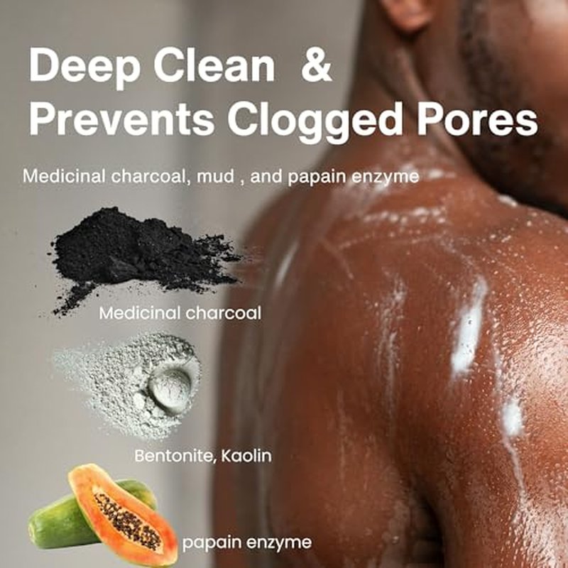 Pelican Soap 8 Count Black Bar Soap for Women & Men, Exfoliating Bar Soap for Pore Cleansing, Organic Body Soap Bar with Charcoal, Bentonite Clay, Kaolin & Papaya Enzyme from Japan Skincare