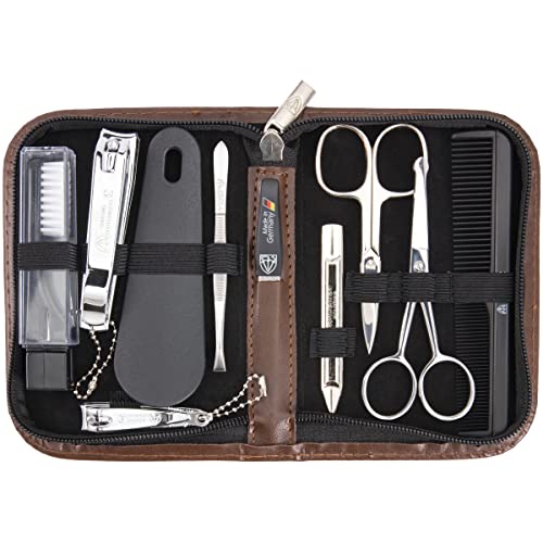 3 Swords Germany - brand quality 10 piece manicure pedicure grooming kit set for professional finger & toe nail care tweezers file clipper fashion leather case in gift box, Made by 3 Swords (01610)