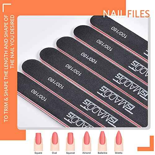 TsMADDTs Nail Files and Buffers, Professional Manicure Tools Kit Rectangular Art Care Buffer Block Tools 100 180 Grit 12PCS(Black)