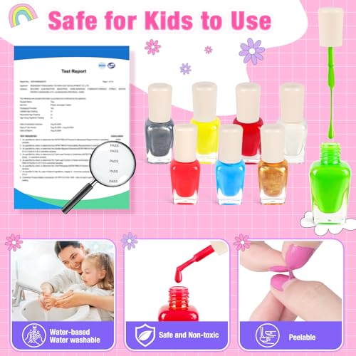 Kids Nail Polish Set for Girls with Dryer, Non-Toxic Nail Kit for Girls Ages 8-12 Water Based, with Fake Nail Art Salon, Girl Toys Christmas Birthday Gifts for Girls 8 9 10 11 12