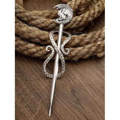 HAQUIL Dragon Crescent Moon Hairpin Metal Alloy Hair Accessory with Antique Silver Finish, Viking Dragon on Moon Hair Pin, Perfect Jewelry Gift for Women and Men