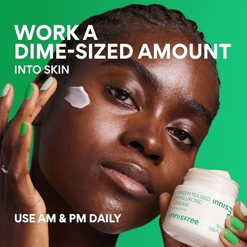 Innisfree Green Tea Seed Hyaluronic Acid Cream - Hydrating Korean Face Moisturizer with Ceramide | Jumbo Size Available