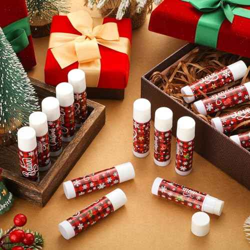 Dunzy 50 Pcs Christmas Lip Balm Bulk Red and Black Buffalo Plaid Christmas Gift for Women Moisturizing Lip Care Product for Seasonal Winter Holiday Xmas Party Gift