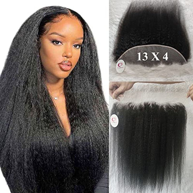 Unprocessed Brazilian Kinky Straight Hair Full Lace Frontals Human Hair 14 Inch 1B Ear To Ear Pre Plucked 13X4 Lace Frontal Closure Piece