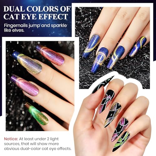MIZHSE 9D Cat Eye Gel Nail Polish Set, Magnetic Gel Polish 10ml 6 Colors with 2 Magnet Sticks, Chameleon Galaxy Shiny Magic Effect Cateye Nail Polish Soak off Nail Art Gift for Women