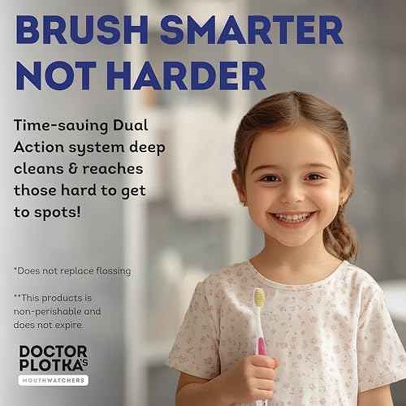 MOUTHWATCHERS Soft Childrens Flossing Manual Toothbrush, 1 Pink and 1 Blue Toothbrushes for Kids & Teens, Ultra Clean, by Dr. Plotka's