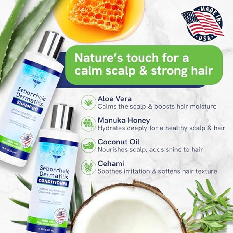 Sulfate-Free and Fragrance Free Shampoo and Conditioner Set, Safe for Seborrheic Dermatitis, To Soothe Dry and Itchy Scalp - Anti-Dandruff Shampoo and Conditioner for Dry Scalp (16oz)