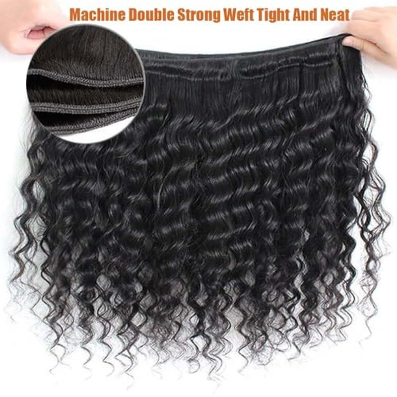 100% Unprocessed Deep Wave Human Hair Bundles 12A Brazilian Virgin Wet and Wavy 1 Bundles Double Weft Deep Curly Weave Human Hair Bundles Natural Black 20 Inch