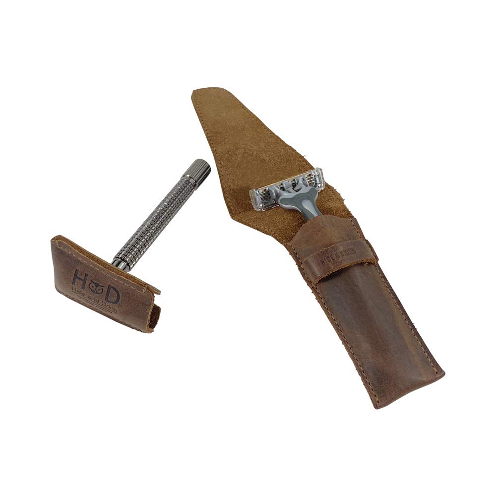 Hide & Drink, Leather Safety Razor Case & Razor Head Protective Sheath - Personal Care Essentials - Handmade