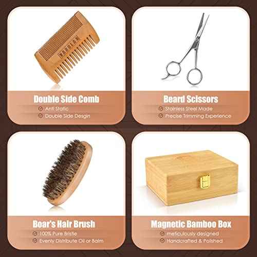 Beard Grooming Kit, Birthday Gifts for Men with Beard Oil, Balm, Brush, Wash, Wax, Comb, Scissors, 1 fl oz