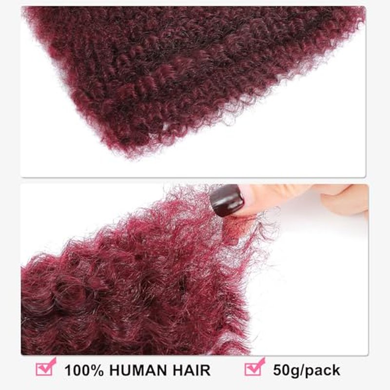Afro Kinkys Bulk Human Hair -100% Real Human Hair for Mini Twist, Braiding, Loc Extensions & Crochet, 16 Inch 50g 4c Kinky Curly Hair Bundles, 99J Afro Bulk for Dreadlocks