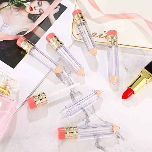 Blulu 24 Pcs 5 ml Empty Pencil Lip Gloss Tubes Bulk, Pencil Shaped Lip Gloss Containers Clear Mini Refillable Lips Balm Tubes DIY Cute Teacher Appreciation Gift for Women Girls Teacher Christmas Gift